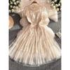 Stylish Mesh Long Dress Female 2024 Summer New Arrival Socialite Elegant Ruffle Sleeve Waist Trimming Short-Sleeved A- Line Dress