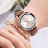 Simple Business Women Arabic numerals Dial PU Strap Watch Alloy Quartz Wristwatch (Brown)