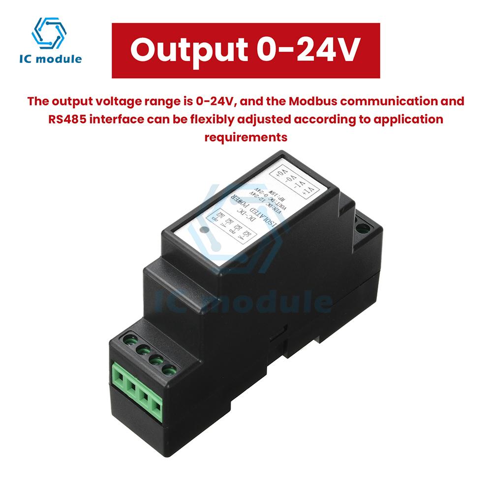 Rail-Mounted DC-DC Isolated Adjustable Power Supply Input 12-24V 0-24V Output Supports Modbus RS485 Industrial DIN Rail
