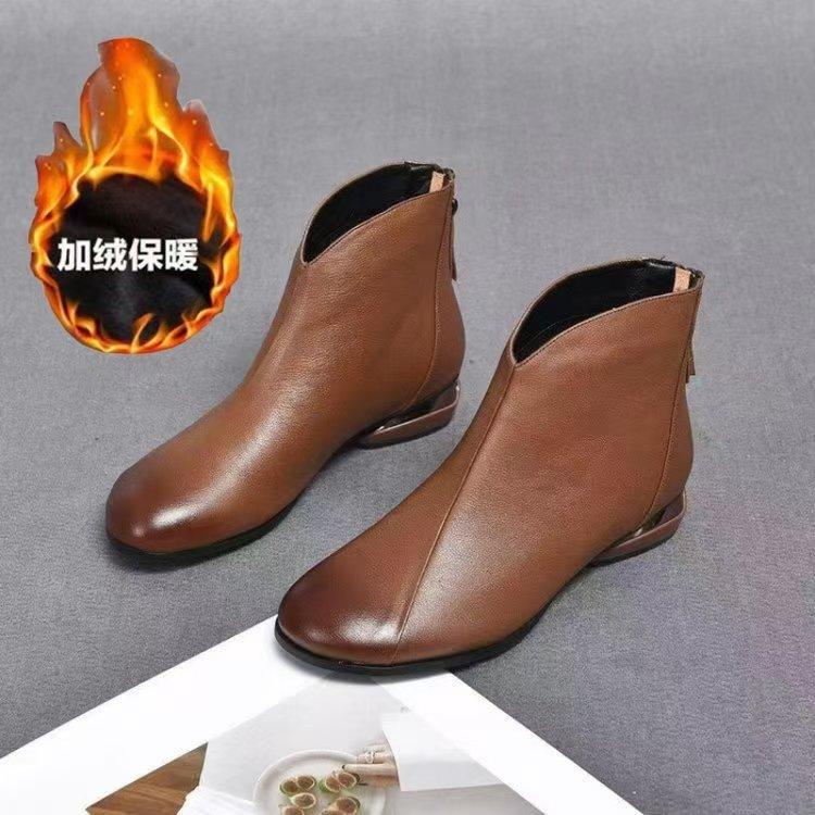 Винтажные коричневые кожаные ботинки женские на танкетке 2024 зимние теплые модные ретро-обувь женские ботинки на молнии на платформе женские