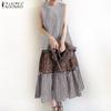 ZANZEA Women Casual O-neck Summer Plaid Print Sleeveless Long Dress