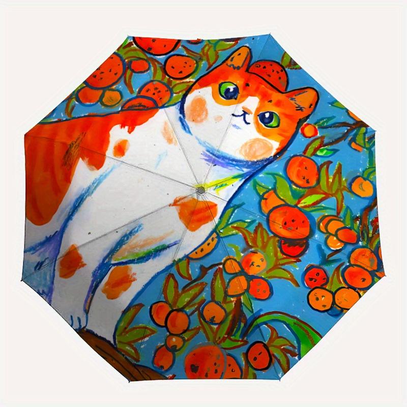 1pc Cat, Orange TreesAutomatic Open/close, All-Season Portable Folding Umbrella for Friends, Travel, Everyday, Events yy250806096
