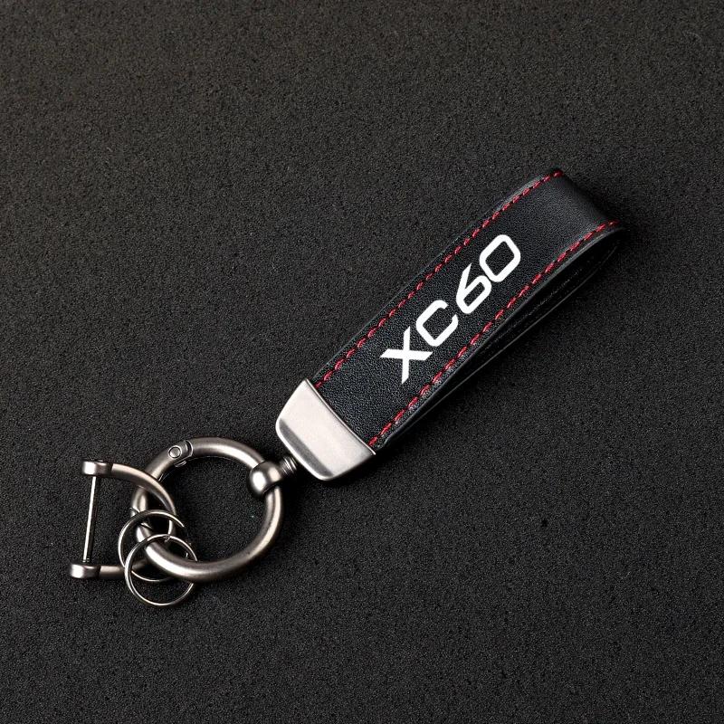 Premium Material Leather Car Key Ring Chain Car Interior Keychain for Volvo XC60 with logo car accessories