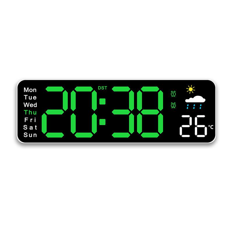 Large Digital Wall Clock Temperature Humidity Date Week Weather Display Brightness Adjustable LED Remote Control Alarm Clocks