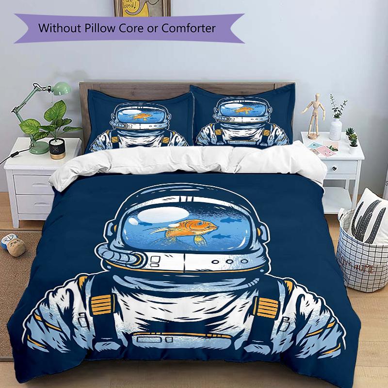 3pcs bedding set Astronaut Fish Includes 1 Comforter + 2 Pillowcases, Without Pillow Inserts, Soft Comfortable, Lightweight Breathable024