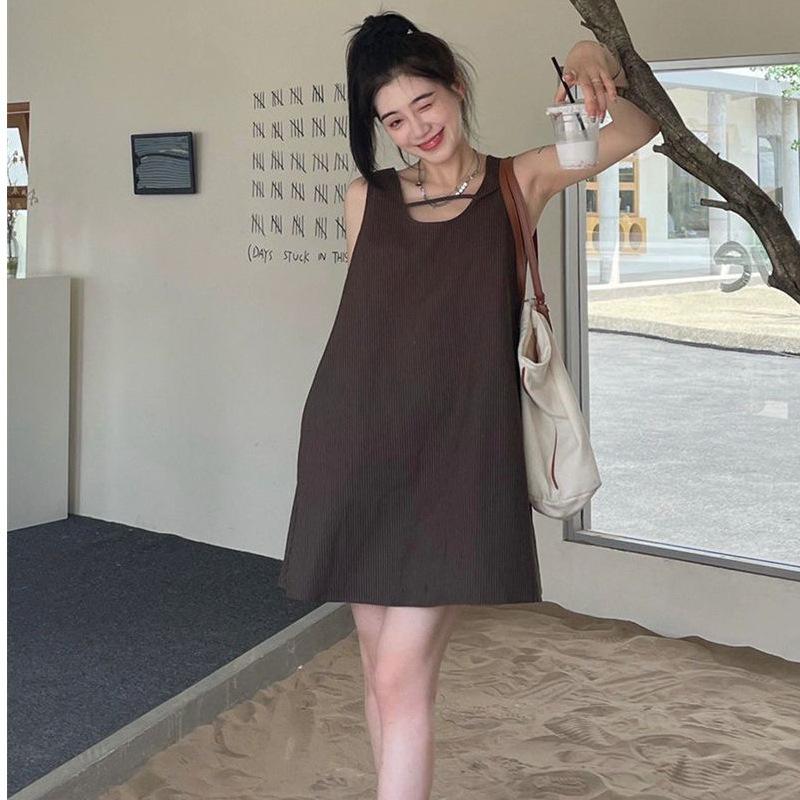 Dress Korean version of Internet celebrity pit strip simple temperament retro vest skirt a word thin fashionable dress