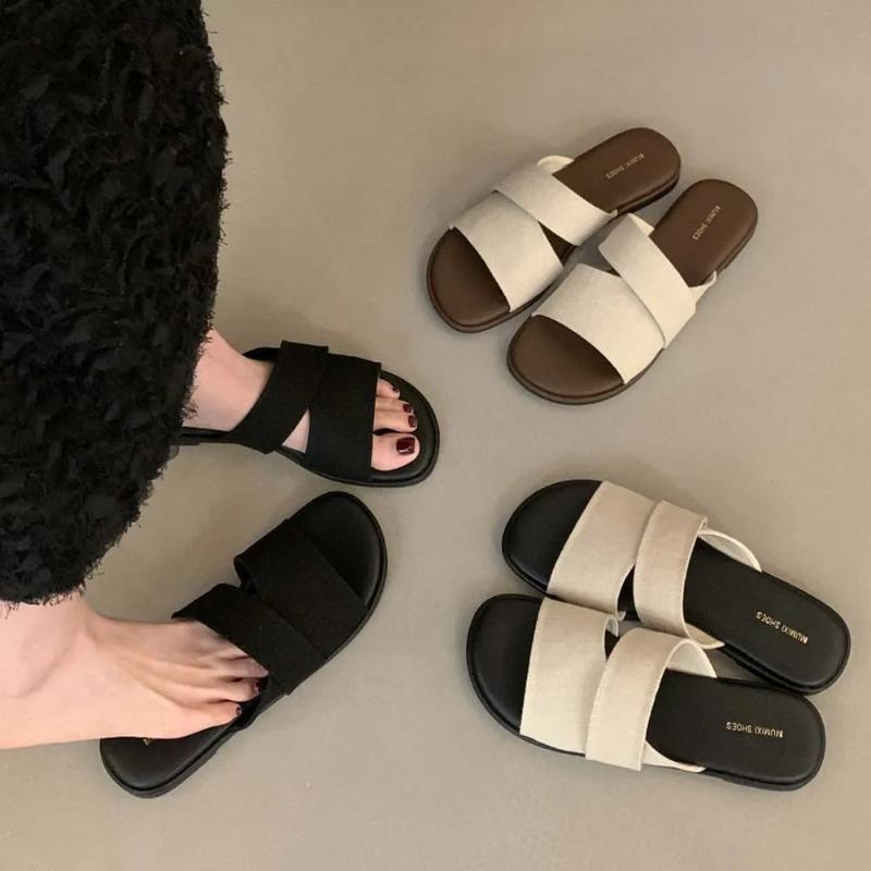 Модные Горячие Продажи 2025 Женские Плоские Сандалии Шлепанцы С Открытым Носком Мюли с Мягкой Стелькой для Лета Пляжа