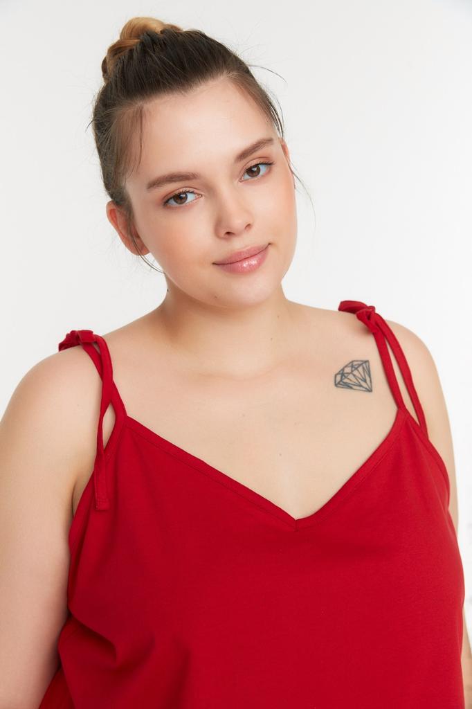 Женский трикотажный пижамный комплект больших размеров цвета фуксии с завязками