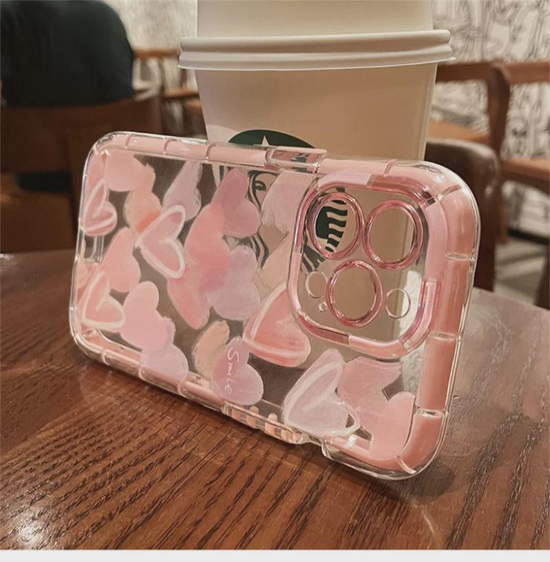 Прозрачный чехол Graffiti Love для iPhone 16, 15, 14, 13 Pro и Pro Max — защита от падений, мягкий, японский и корейский дизайн, идеально подходит для девочек