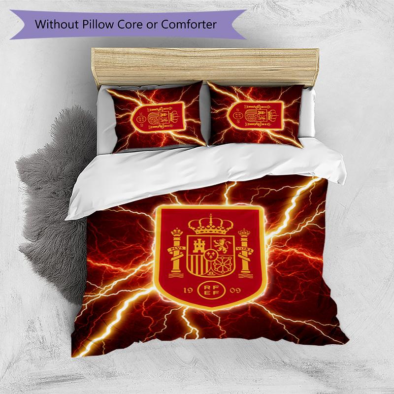 Spain football Printed Bedding 3 Piece Set Cozy Breathable Bed Cover Set as Housewarming Holiday Gift