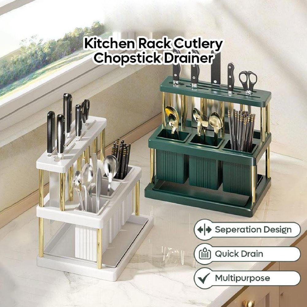 Multi-functional Chopstick Rack Stainless Steel Multi-grids Kitchen Storage Draining Frame Integrated Kitchen Supplies Organizer