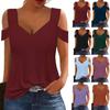 Summer Top Women's Top Short Sleeved Cold Shoulder V-neck Loose Basic T-shirt Casual Top Shirt Shirt