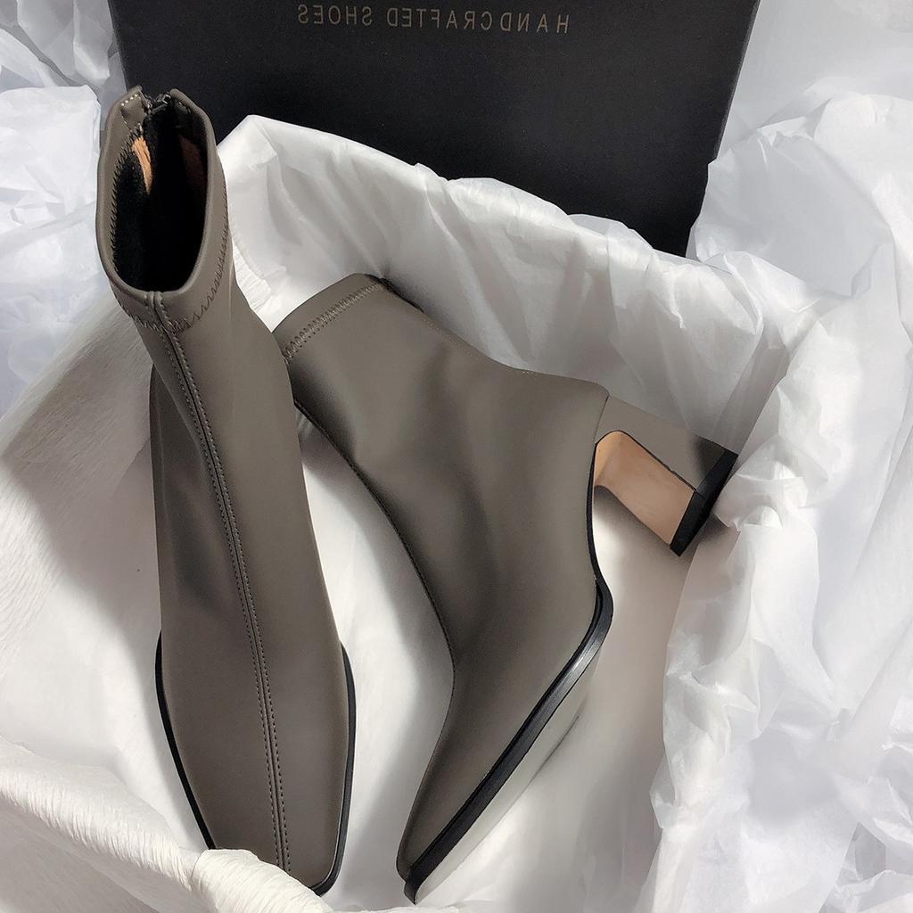 Fashion Women's Boots Fashion Elastic Ankle Boot Designer Square Toe High Heel Boots for Women Korean Version Short Boots Botas Mujer