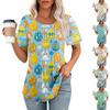 Ladies' Easter Printed Casual Pleated Round Short Sleeved T-shirt Top