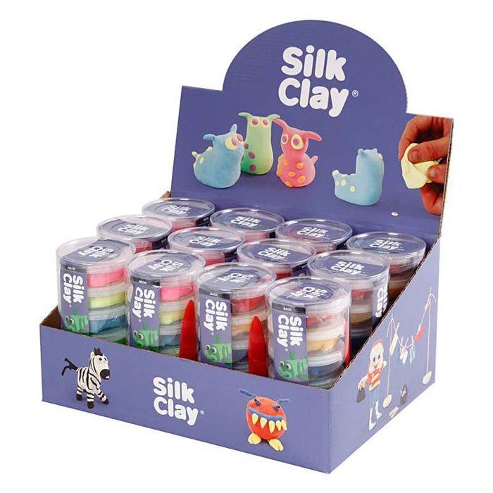 Set 12 pâtes à modeler Silk Clay - Couleurs basiques et néons