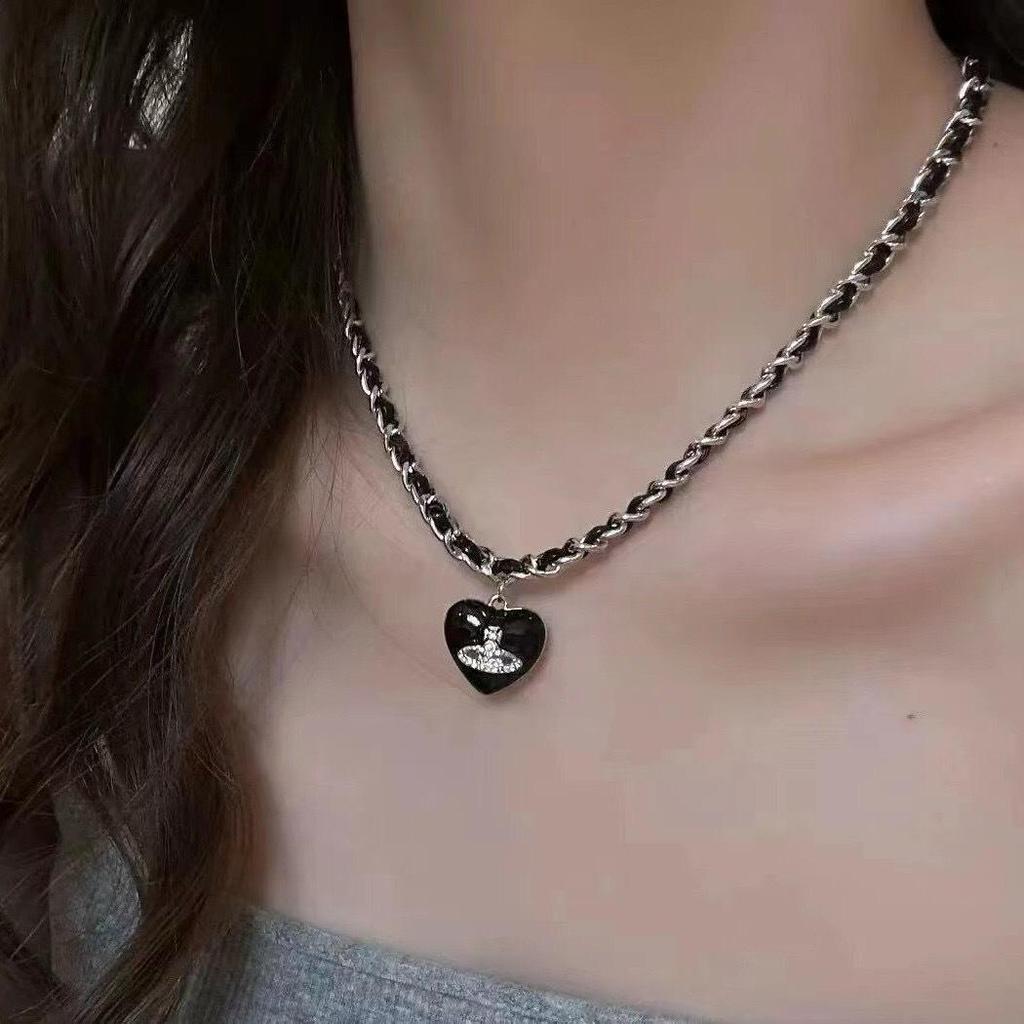 Кожаное ожерелье Vivienne Westwood с сердцем и Сатурном - Женский чокер на ключицы «Императрица-вдова Цыси»