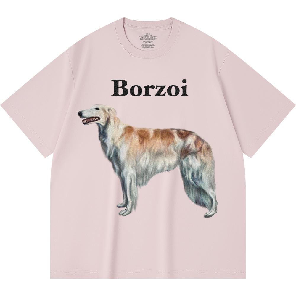 230GSM 100% Cotton T-Shirt Borzoi Print Tees Funny Harajuku Style Combed Cotton Tshirt