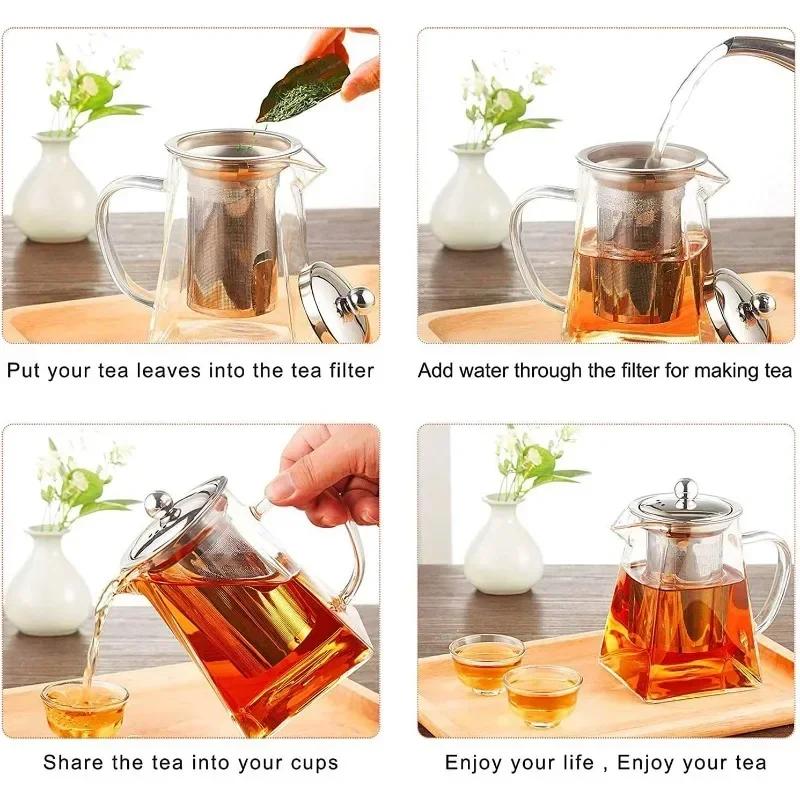 Teapot Glass Tea Infusers Heat with Stainless Steel Infuser Heat Resistant Glass Teapot Household for Tea Parties and Stovetop