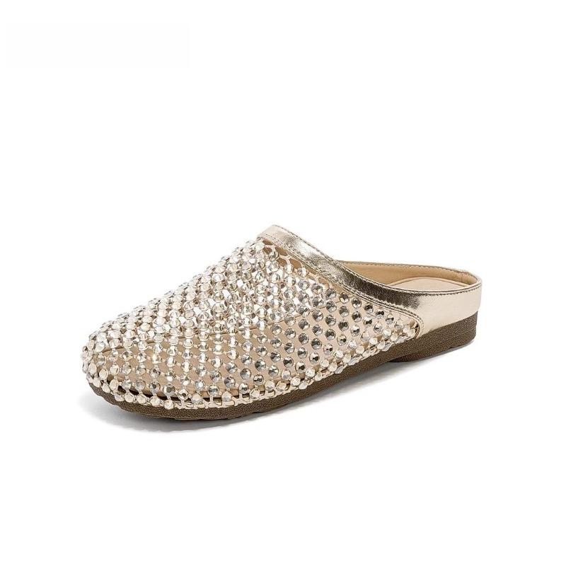 Баотоу тапочки женские новые летние высококлассные со стразами однопедальные сетчатые прохладные тапочки