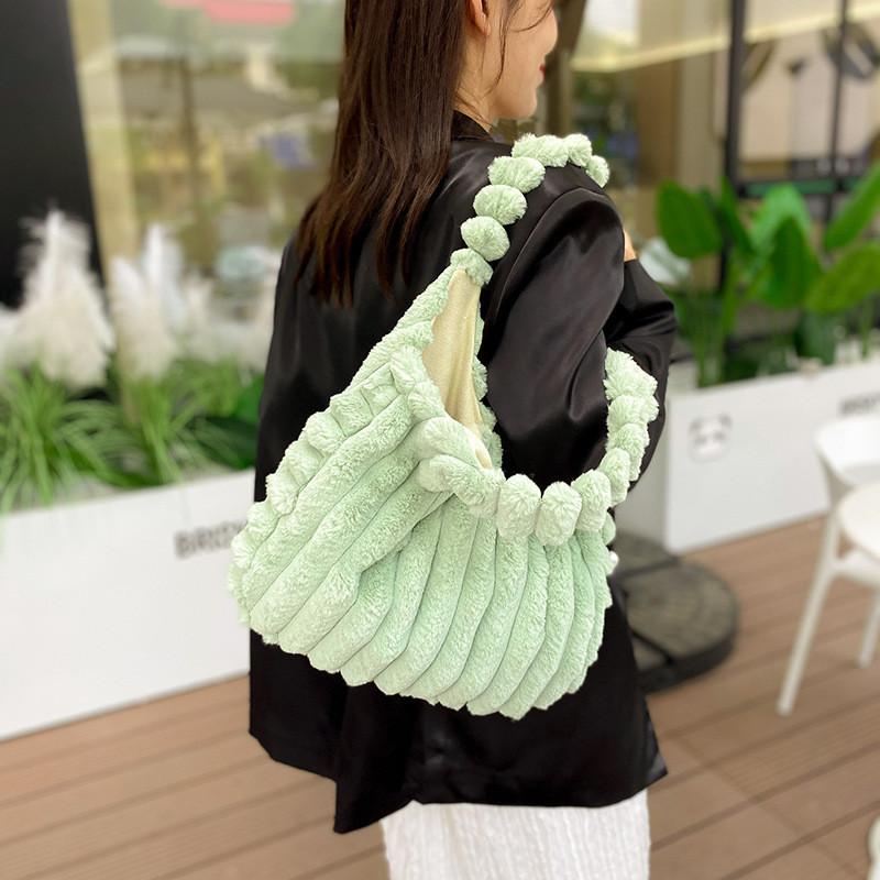 Stylish Large Capacity Plush Tote Bag Soft Urban Chic Fluffy Shoulder Bag