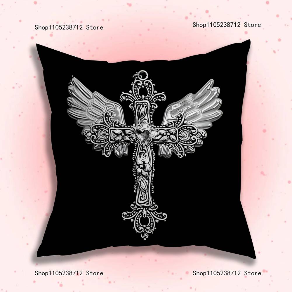 Cyber Sigil Cross Goth Pillow Covers Cartoon Sofa Decorative Home Double-Sided Printing Short Plush Cute Cushion Cover