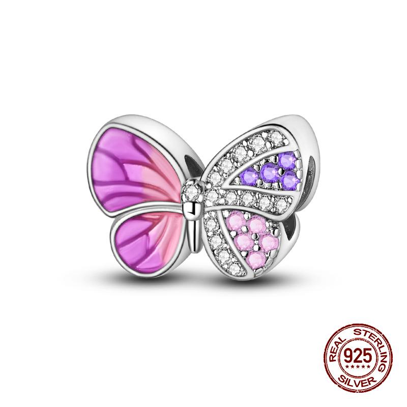 Новинка, 100% стерлингового серебра 925 пробы, цветы, драгоценные камни, подвески-бабочки, бусины, подходят для оригинального браслета 925 пробы, сделай сам, теплые украшения, подарок на день рождения