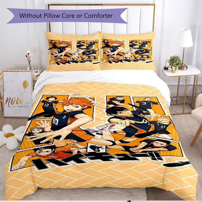 3pcs Duvet Cover Set (1*Duvet Cover + 2*Pillowcase, Without Core), Haikyu Print Soft All‑Season Bedding Set, Home Bedroom Decor Gift