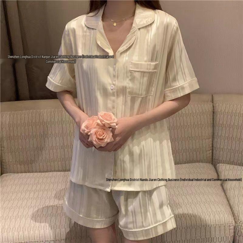 Женская пижама из шелка Ice Silk Plaid 2024 года, весна/лето — комплект из двух предметов с длинными рукавами