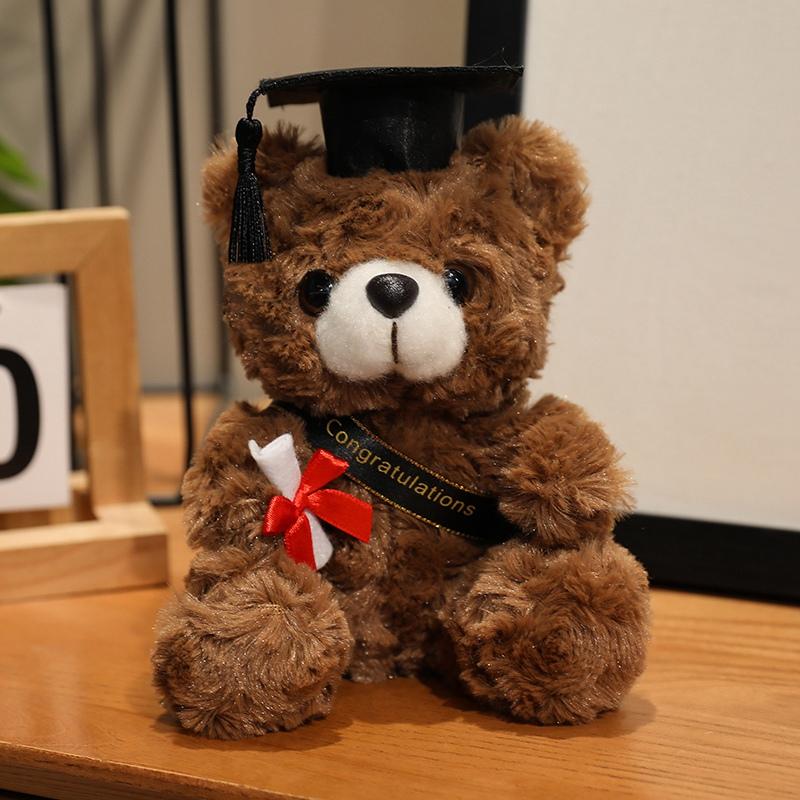 18CM Dr. Bear Cute Plush Toy Small Light Brown Teddy Wear Doctor Hat Doll Graduation Gifts