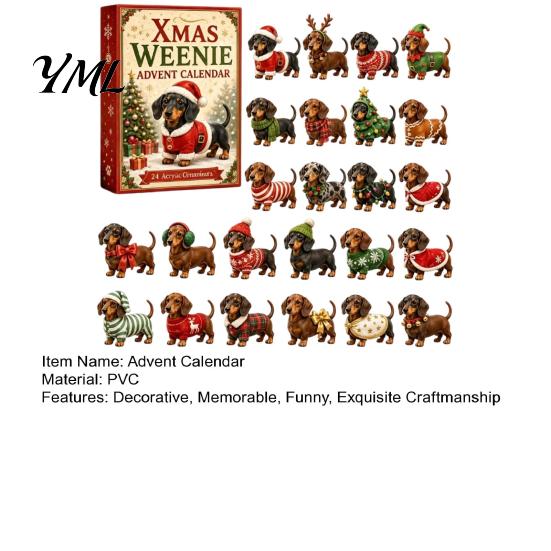 Dachshund Collectible Figurines 2026 Advent Calendar, 24 Days Dog Surprises with Festive Christmas Calendar Puppy Acrylic Figures for Lovers