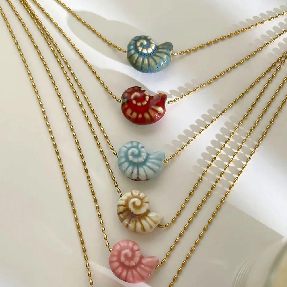 Керамическая подвеска-ракушка Ожерелье Цепочка из нержавеющей стали Цепочка для ключицы Модное ожерелье-ракушка Женщины