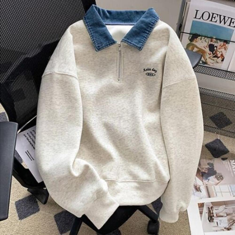 Navava Men S Long Sleeve Fleece Melange Collar SweatShirt Nt3099