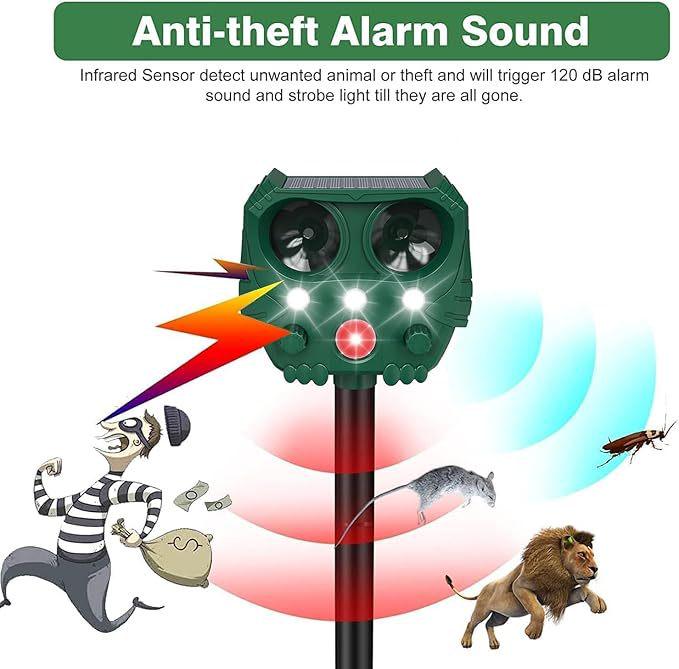 Solar-Powered Ultrasonic Pest & Bird Repeller with Infrared and Flashing Light