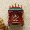 Antique Finish Wood Mandir: Embossed Painted Wall Shrine