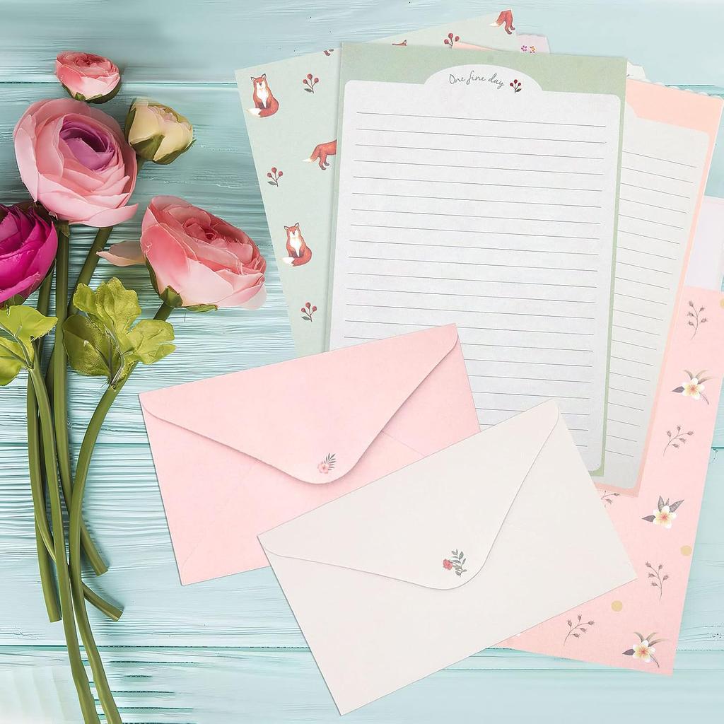 Stationary Paper and Envelopes Set, 36 PCS Lined Stationary Writing Paper with 18 PCS Matching Envelopes, Fresh Floral Style Letter Writing Paper for