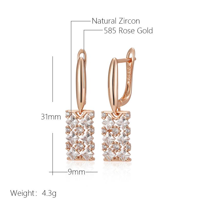 Unique Natural Zircon Long Square Dangle Earrings For Women Luxury  Rose Gold Color Accessories Daily Fine Jewelry