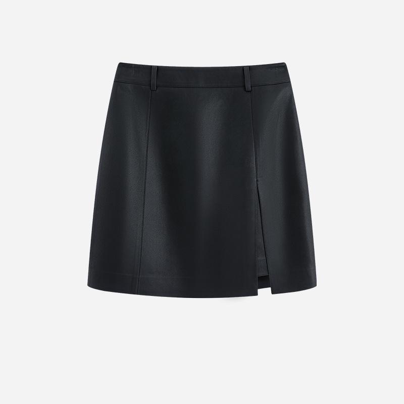 Женская ретро кожаная юбка А-силуэта с разрезом - Маленькая летняя коллекция 2025