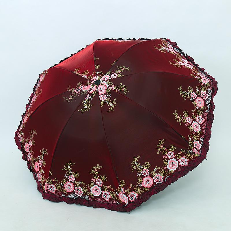 Sunscreen Uv Protection Parasol Female Summer Folding Small Portable Retro Sun Umbrella Weather Rain Umbrella