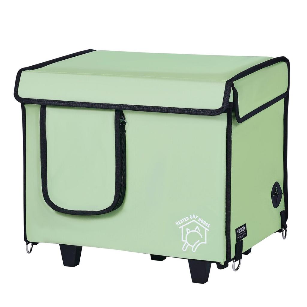 Elevated Heated Cat House Cuboid Kitty Shelter with Heated Pad Green (S)