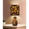 Rustic Wooden Dovel Pot Table Lamp with Printed Fabric Shade| Handcrafted Bedside Nightstand Light for Living Room, Bedroom, Office Cafe Home Décor,