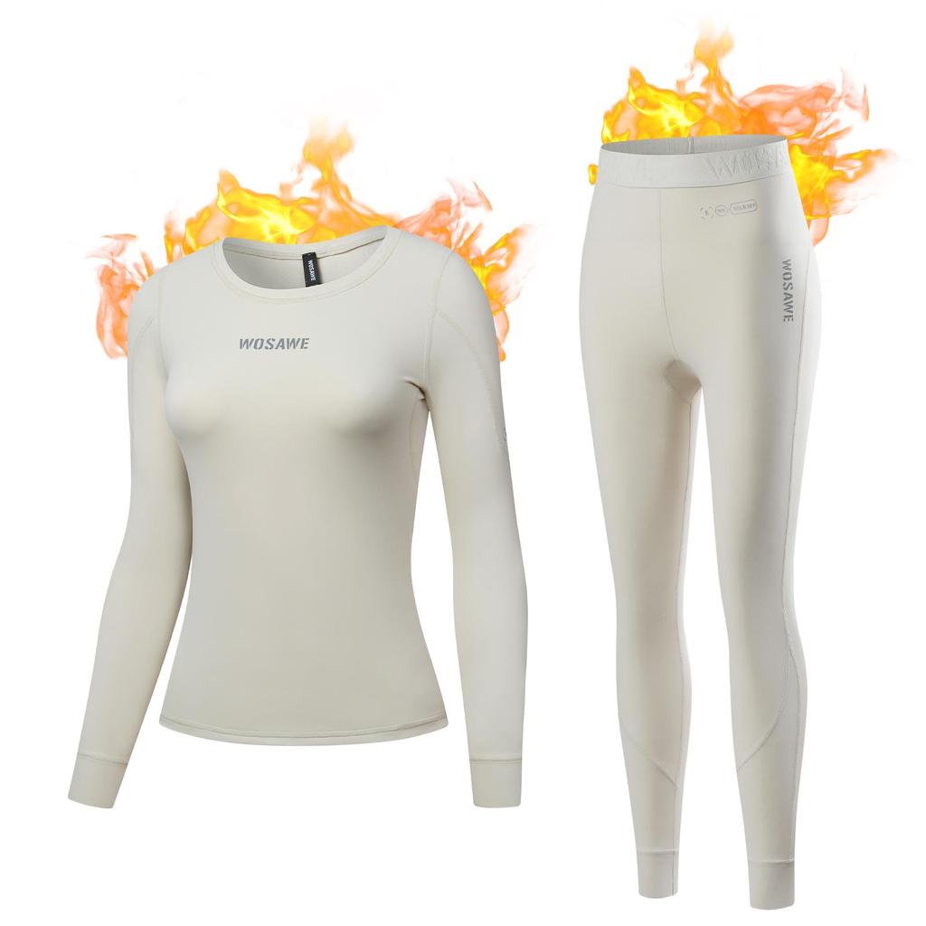 Wosawe Women Motorcycle Thermal Fleece Underwear Autumn Winter Sexy Ladies Intimates Compression Base Layers Shaping Tops Bottom