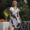 Женское летнее платье с принтом и шнуровкой, с короткими рукавами