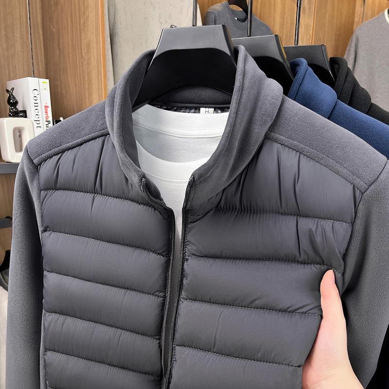 Men's Sherpa Fleece Patchwork Cotton Jacket with Stand Collar for Fall/Winter Casual Wear