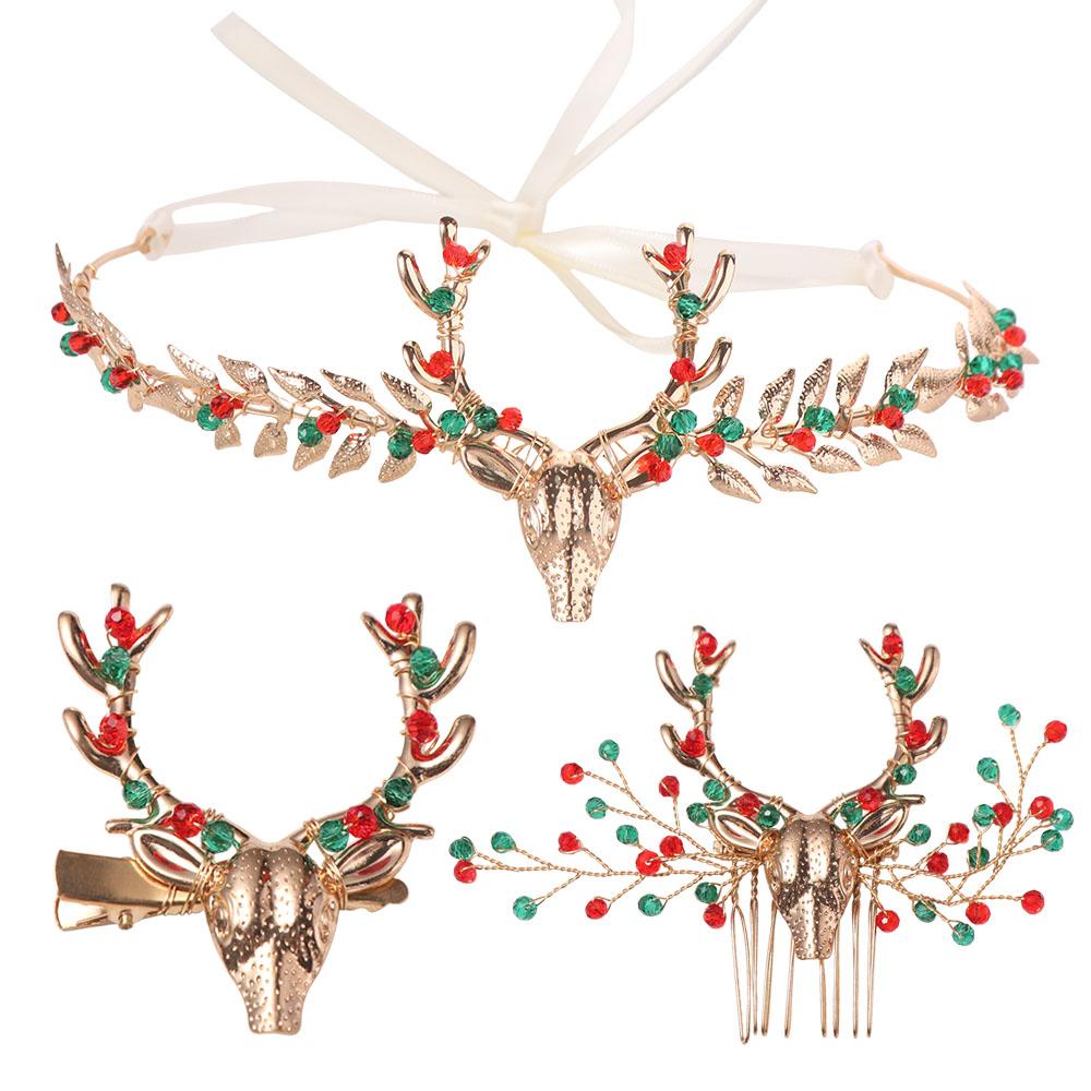 Crystal Christmas Headband Hair Comb Antlers Hairband Fashion Hairpin Set Merry Christmas