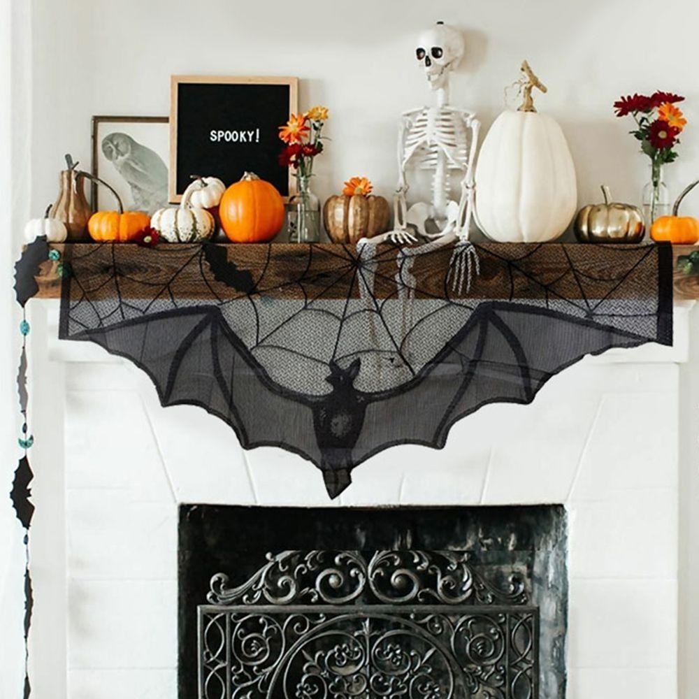 Fireplace Mantel Cobweb Tablecloth Lace Fireplace Mantle Cover Fashion Bat Table Runner Halloween