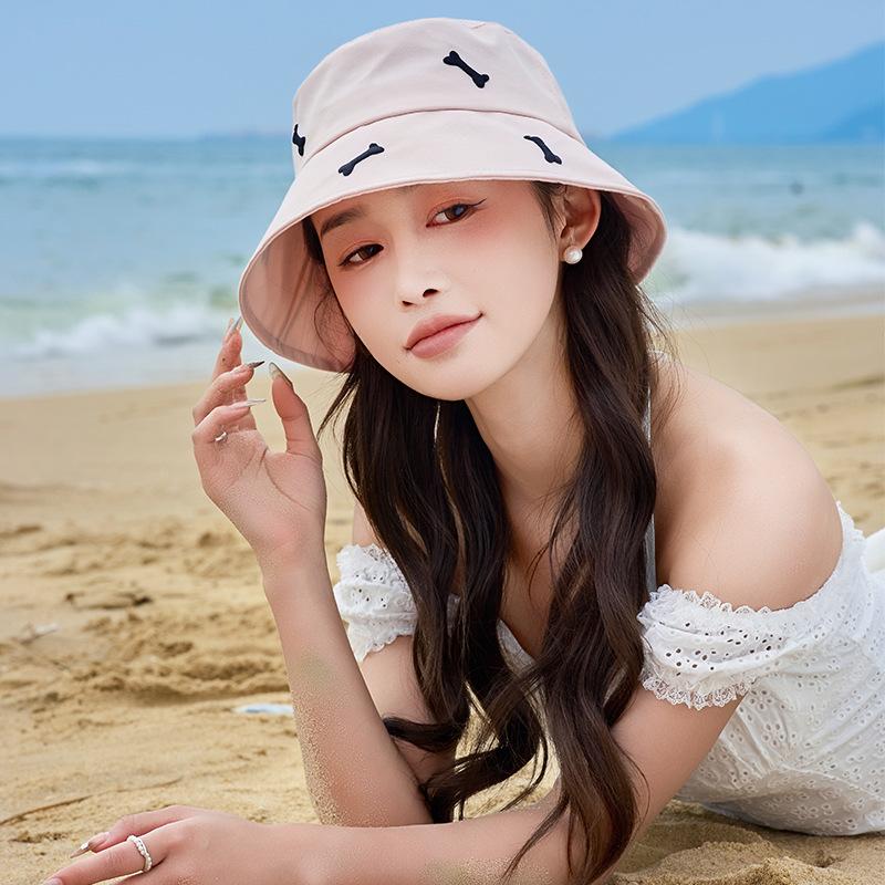Summer new hat women's sunshade sunscreen hat sweet embroidery small bones casual versatile bucket hat