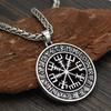Viking Icelandic Helmet Horror In Runic Circle Pendant Magical Staves Compass Rune Amulet Necklace