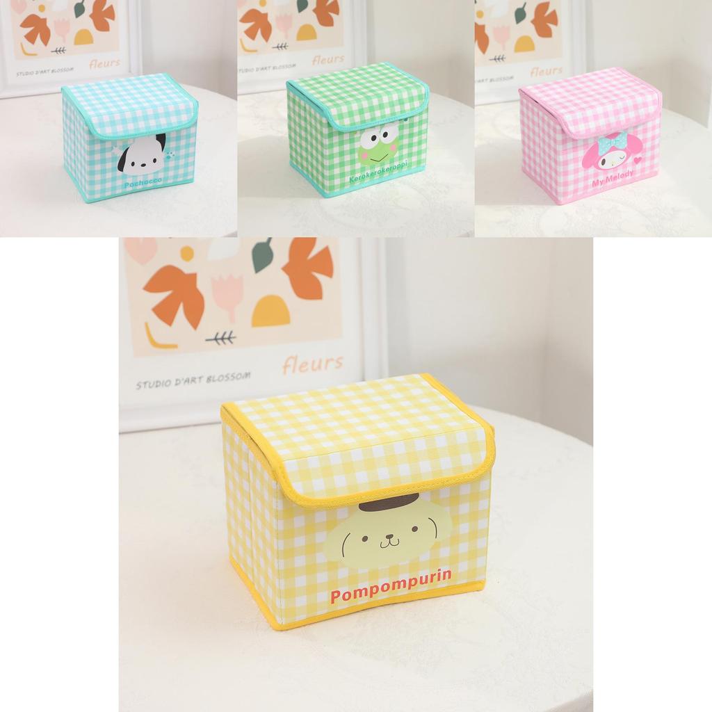 Hello Kitty Kuromi Cinnamoroll Melody Узор в клетку Складной откидной ящик для хранения для офиса и спальни