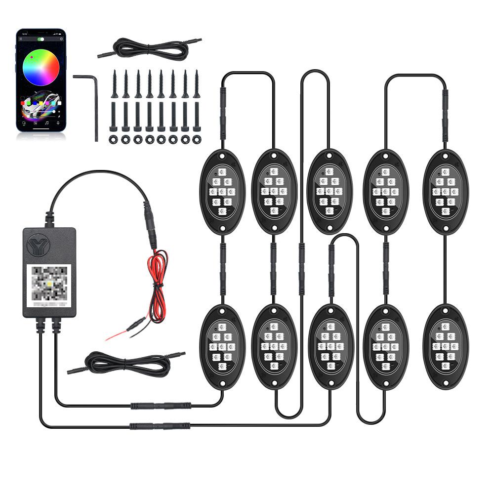 4/6/8/10/12Pods RGB LED Rock Lights Kit Bluetooth APP Control  Music Neon Car Underglow Lamp for Offroad Truck SUV 4x4 ATV Boat