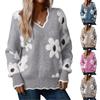 Women's Fashion Casual Lace V-neck -mink Pullover Long Sleeve Loose Sweater